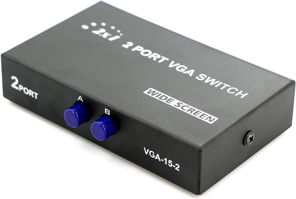 2 in 1 Out 2 Port VGA Switch - Press Button Two Way Video Switch for PC TV Monitor - Black