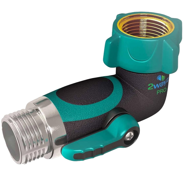 2WAYZ 90 Degree Hose Elbow Angle Connector with Shut Off Valve - 2025 Heavy Duty Model, Water Tube Fittings, 90 Degree E