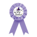 Halloween Big Brother Tinplate Badge Pin, Brother To Be Button Pin, Witch Birthday Boy Award Ribbon, Purple Rosette Badge for Baby Shower,