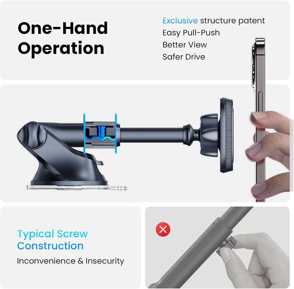 APPS2Car Magnetic Phone Mount for Car, Dashboard & Windshield Suction Cup Holder with Telescopic Arm, Requires Metal Plate for Proper Use, Fit for