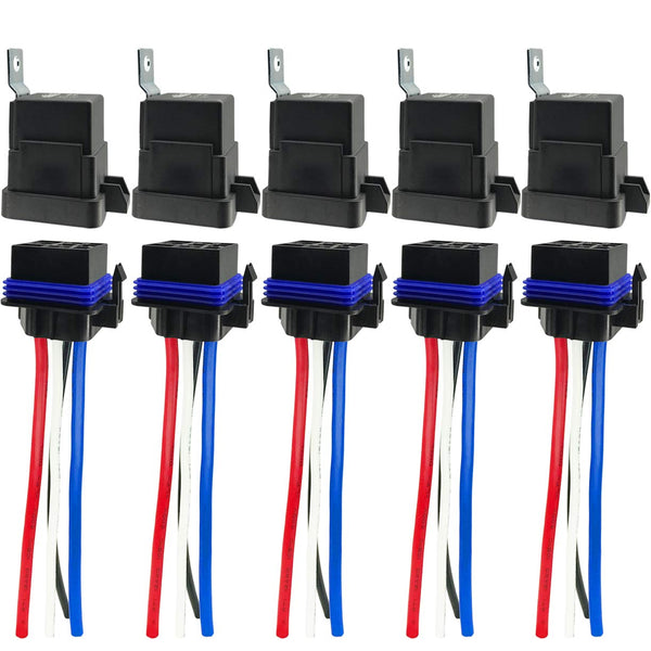Irhapsody 4-Pin 80/60AMP 12VDC Waterproof Relay with Harness Kit, Heavy Duty 12 AWG Tinned Copper Wires, 5 Pack SPST Automotive Relay