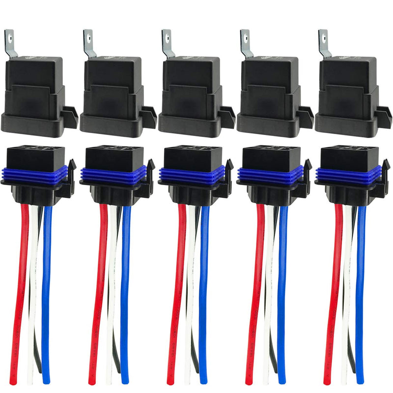 Irhapsody 4-Pin 80/60AMP 12VDC Waterproof Relay with Harness Kit, Heavy Duty 12 AWG Tinned Copper Wires, 5 Pack SPST Automotive Relay