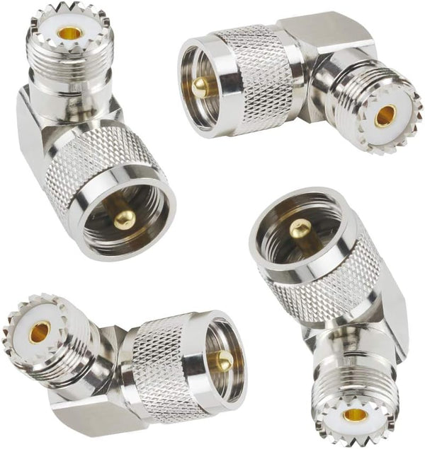 UHF Male PL-259 to UHF Female SO-239 L Shape Right Angle Adapter | 4PCS Connector for Coaxial Cable,CB, Ham Radio Antenna, Low Loss for Efficient