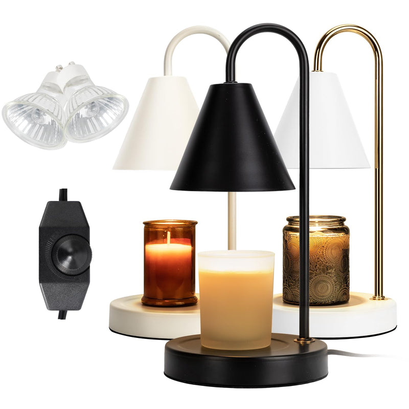 Candle Warmer Lamp,Electric Candle Warmer with Dimmable Light,Scented Wax Melter,No Smoke,Compatible with Various Jar,With 2 Light Bulbs,Home
