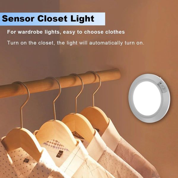 LED Motion Sensor Light Indoor, Battery Operated Ceiling Light | Wireless, Stick-on Under Cabinet Closet Light No Wiring, 210LM 6000K Daylight,