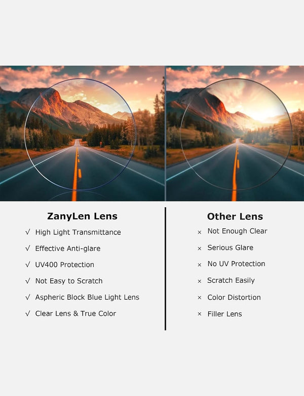 ZanyLen Blue Light Glasses Men Rectangle Large Browline Computer Gaming Glasses 01-52179-gold Clear