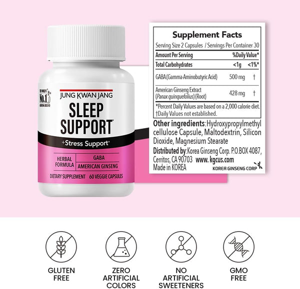JUNG KWAN JANG Sleep Support GABA Complex 500mg with American Ginseng - Sleep Aid Supplement for Meditation Support, Better Sleep, and Increased