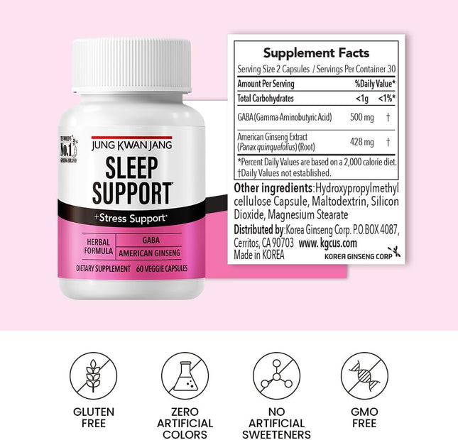 Jungkwanjang Sleep Support GABA Complex 500Mg with American Ginseng - Sleep Aid 