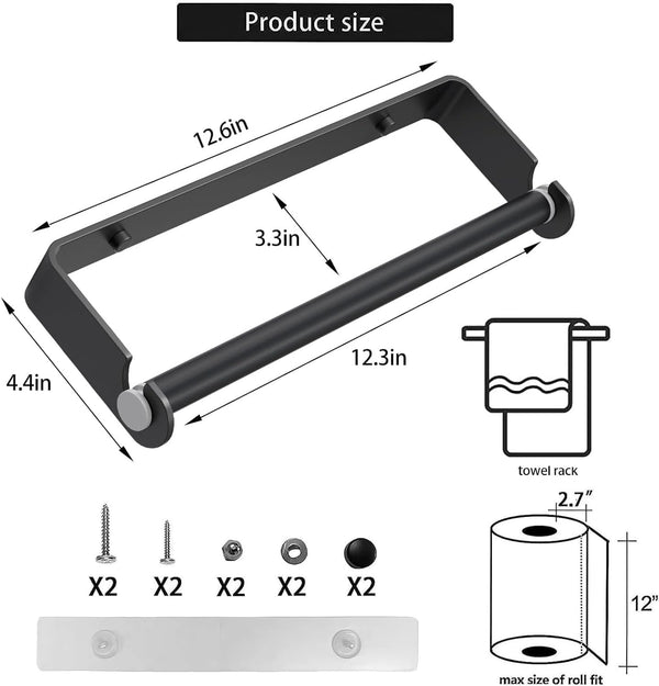 Aheucndg Under Cabinet Paper Towel Holder, Black | Self Adhesive, Wall Mount, for Kitchen or Bathroom, Paper Towel Rack Black 1pack