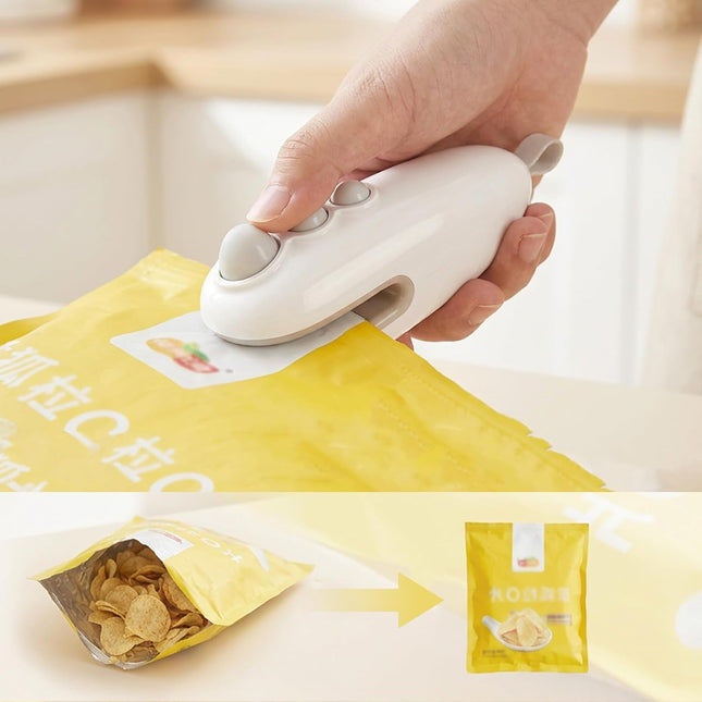 Mini Bag Sealer, 2 in 1 Type-C Rechargeable Heat Sealer and Cutter, Portable Handheld Vacuum Food Storage Sealer for Chi