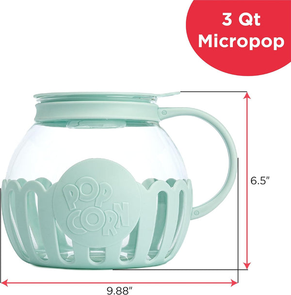 Ecolution Patented Micro-Pop Microwave Popcorn Popper with Temperature Safe Glass, 3-in-1 Lid Measures Kernels and Melts Butter, Made Without BPA,