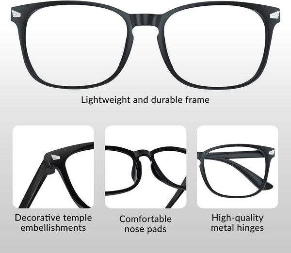 Blue Light Glasses for Woman Men, 99% Blocking Square Frame 5 Pairs | Anti Eyestrain & UV Glare Protection, Computer Blue Light Blocking Glasses