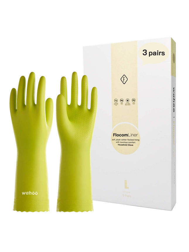 LANON 3 Pairs Wahoo Skin-Friendly Cleaning Gloves, Dishwashing Kitchen Gloves wi