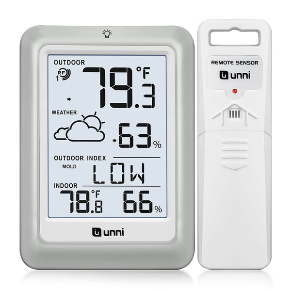 Indoor Outdoor Thermometer Hygrometer Wireless Weather Station, Temperature Humidity Monitor Battery Powered Inside Outside Thermometers with