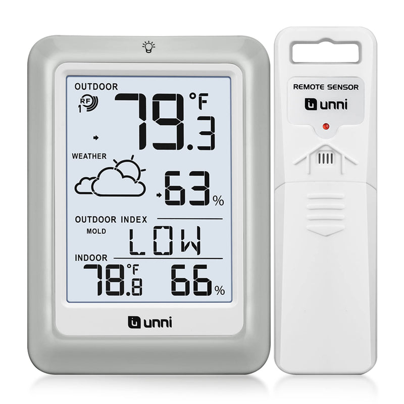 Indoor Outdoor Thermometer Hygrometer Wireless Weather Station, Temperature Humidity Monitor Battery Powered Inside Outside Thermometers with