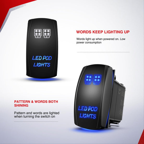 Nilight 16AWG LED POD Lights Wiring Harness Kit LED Light Bar 12V 5Pin Rocker Switch Laser on off Waterproof Toggle Switch Power Relay Blade