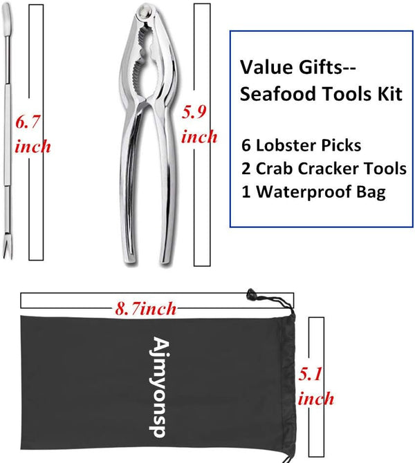 Lobster Crackers and Picks Set, 8Pcs Crab Leg Cracker Tools - Stainless Steel Seafood Crackers & Forks Nut Cracker Set & Storage Bag - Dishwasher
