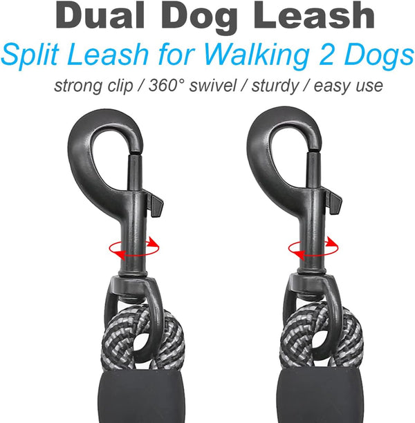 5 FT Double Dog Leash Coupler, Extension Rope for Two Dogs Walking, No Tangle Dual Strong Dog Lead Splitter, for Large Medium Dogs (3/8" X 1.5m