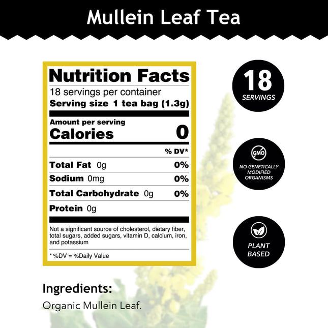 Buddha Teas - Mullein Leaf - Organic Herbal Tea - for Health & Wellbeing - with 