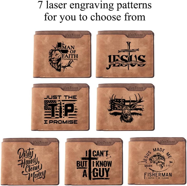 Kasutoo Men'S PU Wallet Multiple Card Slots, Id Window with Laser Engraving Patt