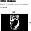 Pow Mia Flag 2X3 Ft Outdoor Heavy Duty Polyester Military Pow Flags Double Sided 3 Ply Banner 200D with Durable Canvas Header and 2 Brass Grommets