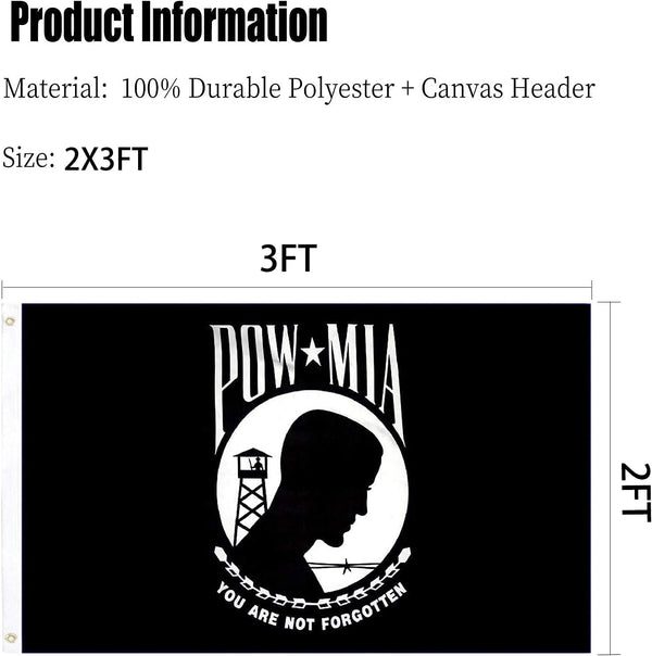 Pow Mia Flag 2X3 Ft Outdoor Heavy Duty Polyester Military Pow Flags Double Sided 3 Ply Banner 200D with Durable Canvas Header and 2 Brass Grommets