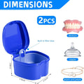 KISEER 2 Pack Colors Denture Bath Case Cup Box Holder Storage Soak Container with Strainer Basket for Travel Cleaning (Light Blue and Blue)