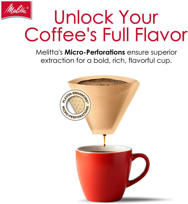Melitta #4 Unbleached Coffee Filters, Premium, Natural Brown, Flavor Enhancing Coffee Filters for 8-12 Cup Coffee Makers, Kosher Certified,