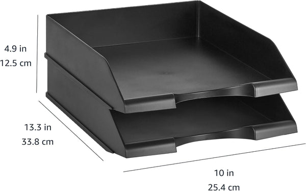 Amazon Basics Rectangular Stackable Desk Organizer Office Letter Tray, File Storage, Paper Organizer, Black, 2-Pack