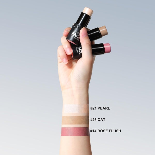 FOCALLURE 3 Pcs Cream Contour Sticks,Shades with Highlighter & Bronzer & Blush,Non-greasy Long-wear Face Contouring Pen,Easy to Sculpt the Face