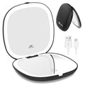 Wobsion Lighted Makeup Mirror with Magnification,Rechargeable 1X/10X Travel Mirror,Portable Comapct Folding Mirror for Bag,Gift,Black