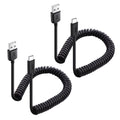 Cable Matters 2-Pack USB to USB C Coiled Cable, 3A/15W, 1-4ft | Supports Apple CarPlay and Android Auto, for iPhone 17/16, Galaxy S23, iPad,