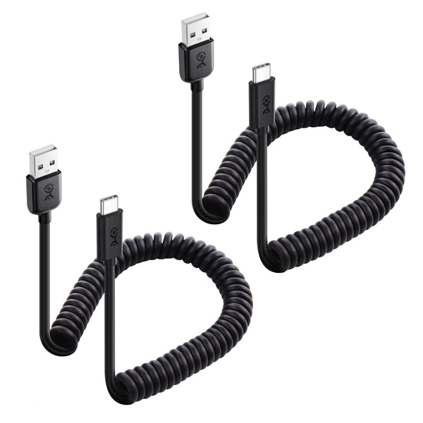 Cable Matters 2-Pack USB to USB C Coiled Cable, 3A/15W, 1-4ft | Supports Apple CarPlay and Android Auto, for iPhone 17/16, Galaxy S23, iPad,