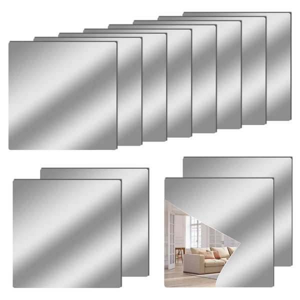 12" x 12" Acrylic Flexible Mirror Sheets, 12 Pack Self-Adhesive Mirror Tiles, Square Cuttable Wall Stickers, Non-Glass, Safety Reflective for DIY