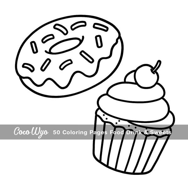 Food Drink & Sweets: Coloring Book for Adults and Kids, Bold and Easy, Simple and Big Designs for Relaxation Featuring a Variety of Foods, Drinks,