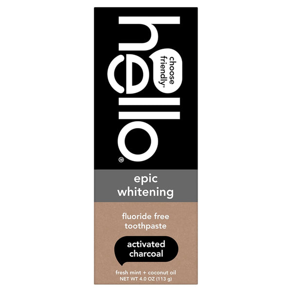 Hello Epic Whitening Charcoal Fluoride Free Toothpaste, Activated Charcoal Toothpaste with Coconut Oil, Whitens Teeth Naturally, SLS Free, Fresh