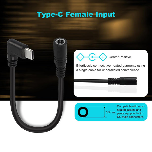 12V Heated Jacket Battery Step-Up Adapter Charger Cable Compatible with Milwaukee, M12, Makita, Snapon, Metabo, Craftsman, AEG Gear (TypeC Stepup