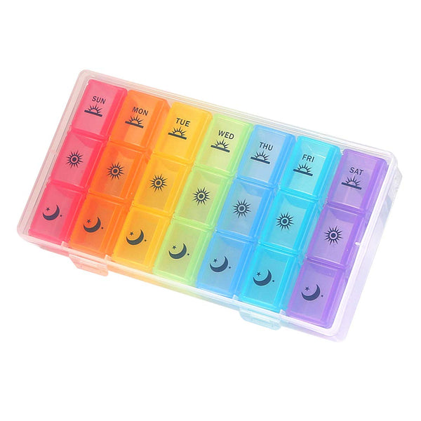 Weekly Pill Organizer,3-Times-A-Day 7 Day Pill Box Large Compartments Moisture-Proof Pill Case Medication Reminder Portable Travel Container for