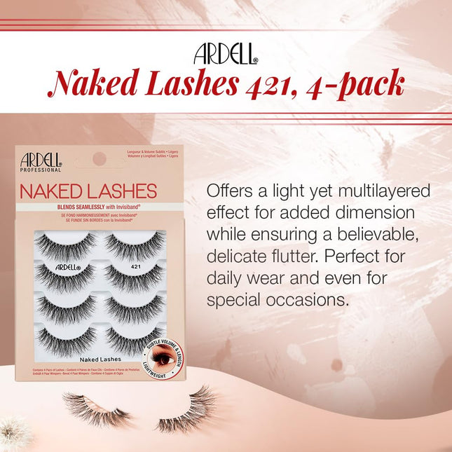 Ardell Naked Strip Lashes 421 â Natural-Looking, Long-Lasting False Eyelashes with Invisiband for Seamless Blend, 4 Pa