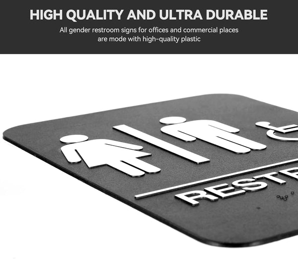 Self-Adhesive Business Restroom Sign,Ada Compliant Braille Unisex Bathroom Sign,Public Restroom Sign,Size: 9" X 6"(Unisex Handicap).