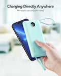 VRURC Portable Charger, Slim Power Bank Built-in 4 Cables, Travel Essential Green