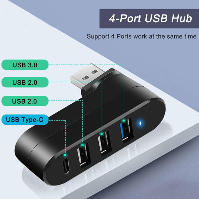 VIENON 4-Port USB 3.0 Hub [90Â°/180Â° Degree Rotatable], USB Splitter with 3 USB-A Ports & 1 USB C Power/Data Port, USB 