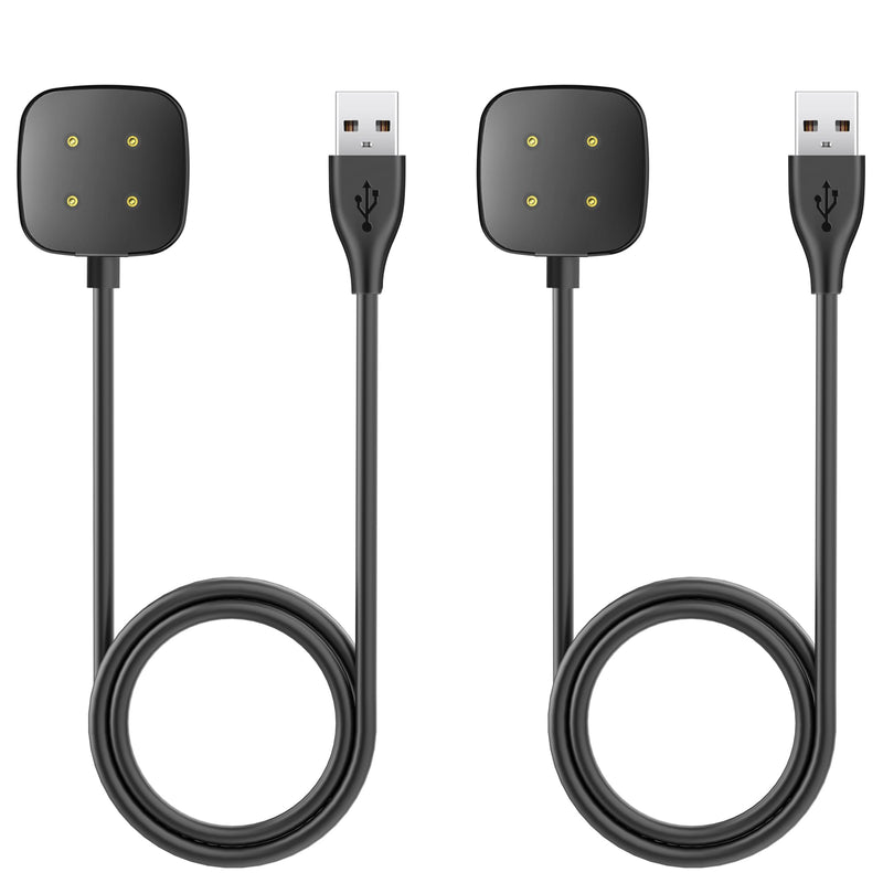 Compatible with Fitbit Sense/Versa 3 2 Pack Replacement USB Charging Cable Dock Stand for Sense/Versa 3 Accessories Black