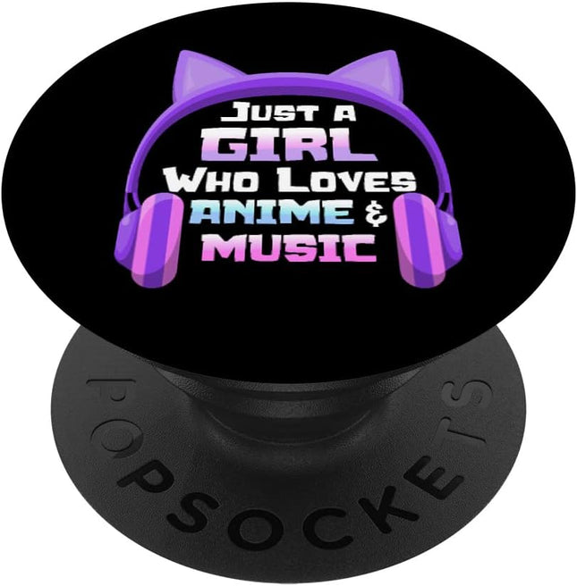 Just a Girl Loves Anime & Music Anime Headphones for Teens PopSockets Swappable