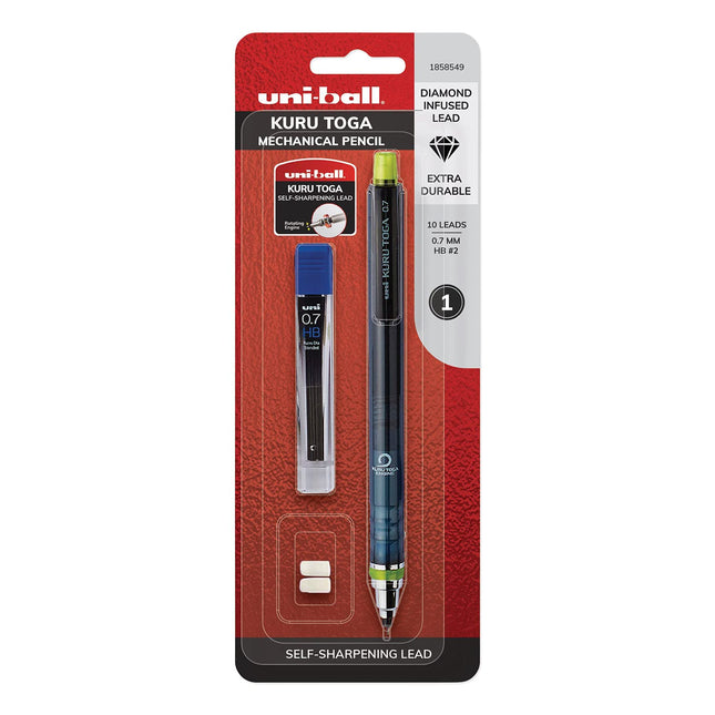 Uni-Ball Kuru Toga Mechanical Pencil with 0.7 Mm Lead Refills & Pencil Erasers, 