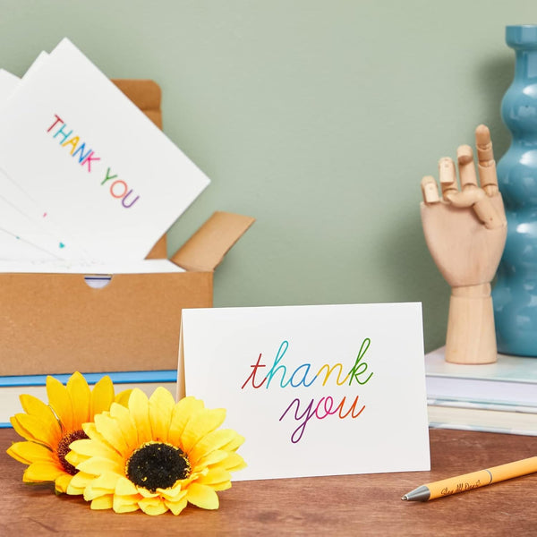 Juvale Thank You Cards with Envelopes - Bulk Blank Thank You Notes & Cards for Kids & Adults - 6 Assorted Rainbow Designs - White, 48 Pack, 4 x 6