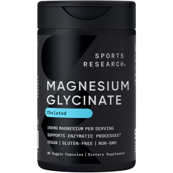 Sports Research® Magnesium Glycinate 160mg, 90 Veggie Capules 90 Count (Pack of 1) Capsule