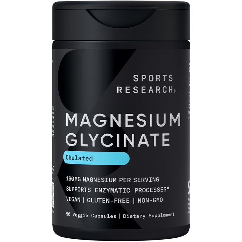 Sports Research® Magnesium Glycinate 160mg, 90 Veggie Capules 90 Count (Pack of 1) Capsule