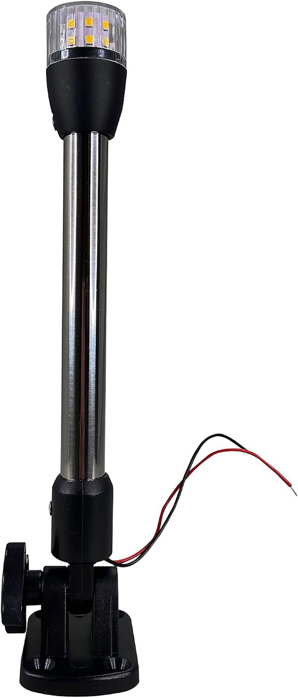 Pactrade Marine Boat Navigation Lights LED - 10.5 Inch White All-Round/Stern Light Pole (Folding Base, Surface Mount) - Boat Accessories for