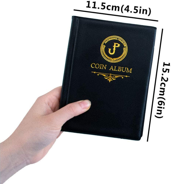 Uncle Paul Coin Album Coin Holder Coin Collection Book for Half Dollar/Small Dollar/50 Pence/Two pounds 60 Pockets Elegant Black 45 x 45 mm Pocket